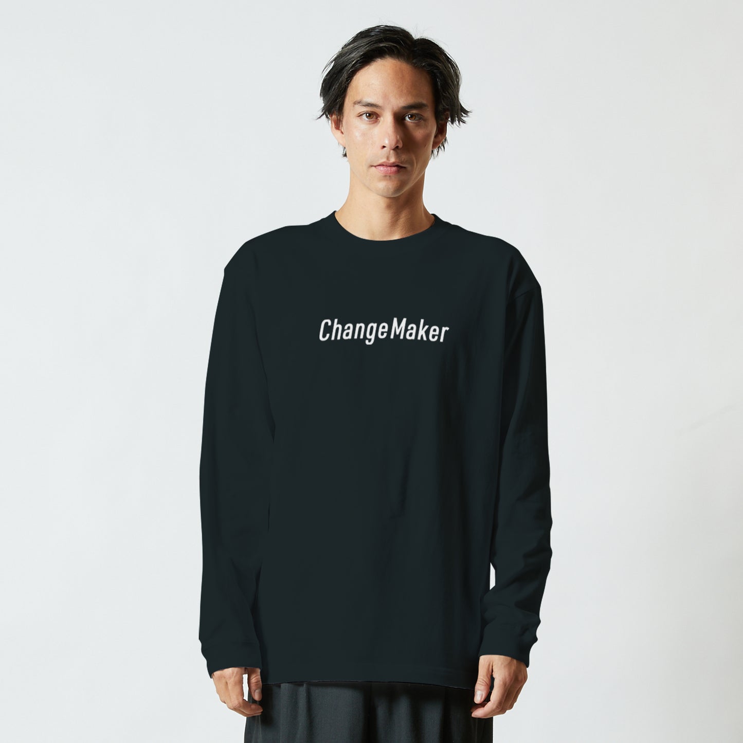 Change Maker ユニセックス クルーネック ロングスリーブTシャツ ブラック