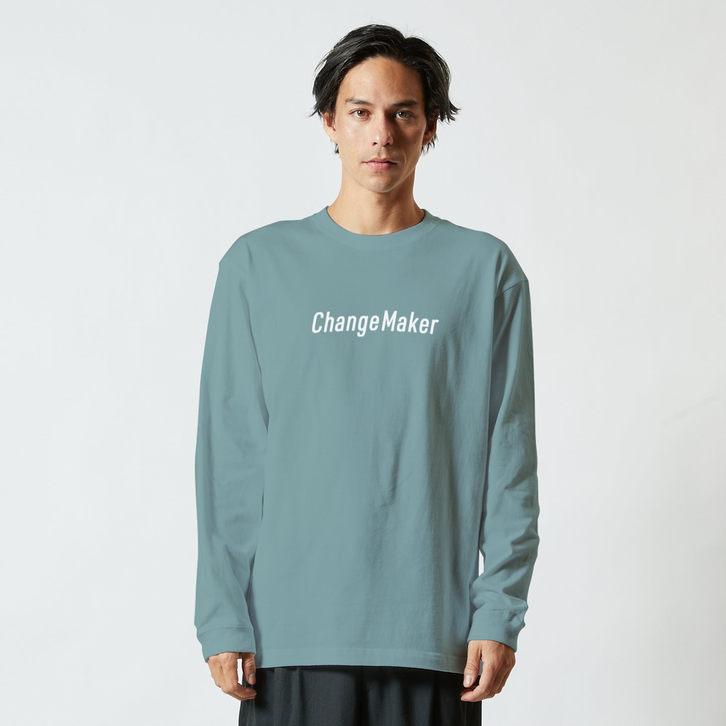 Change Maker ユニセックス ロングスリーブ Tシャツ スモーキーグリーン