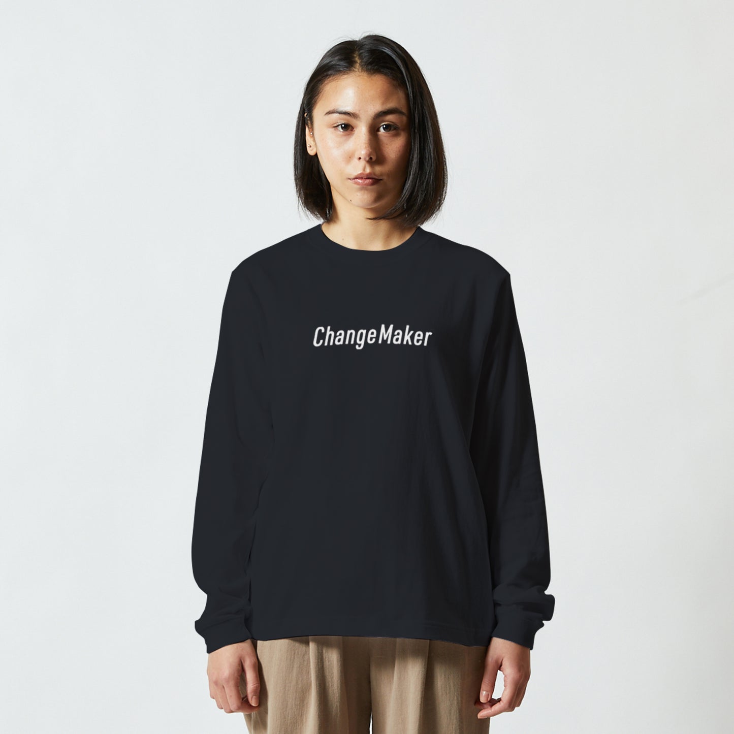 Change Maker ユニセックス クルーネック ロングスリーブTシャツ ブラック