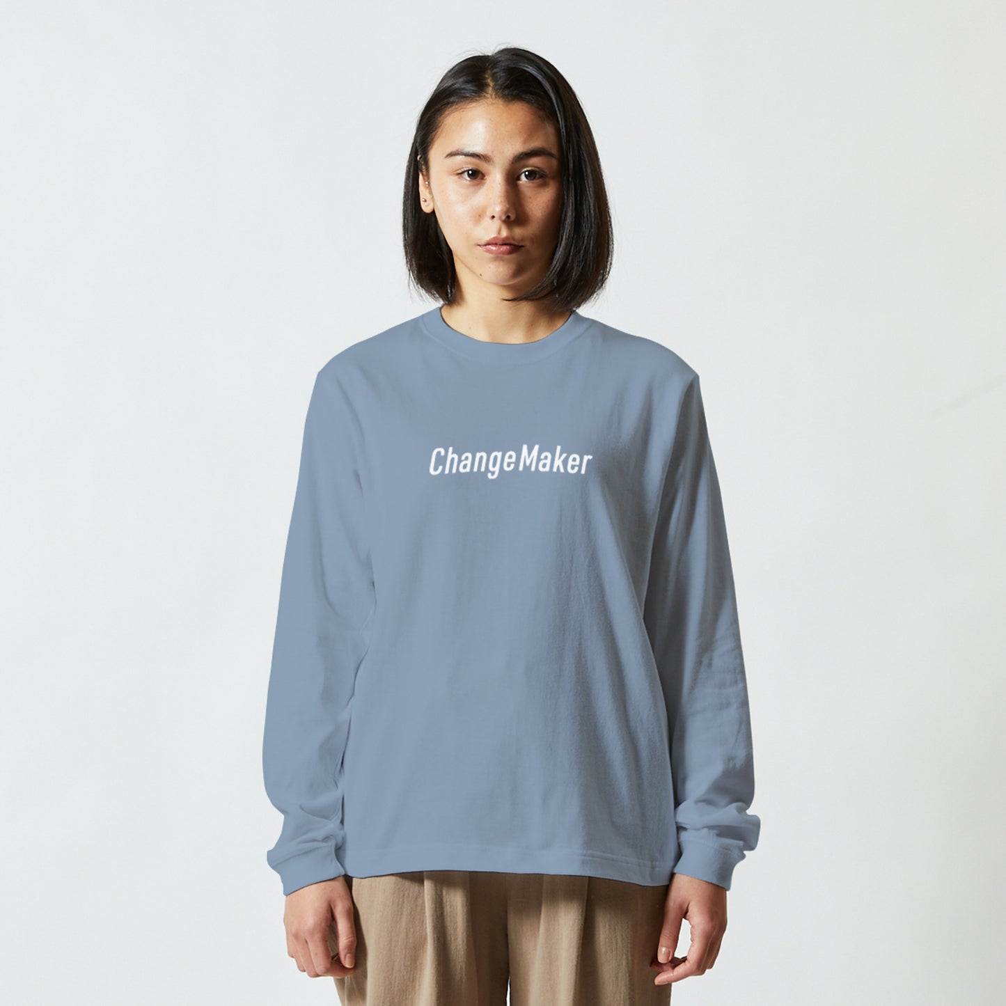 Change Maker ユニセックス ロングスリーブ Tシャツ アシットブルー