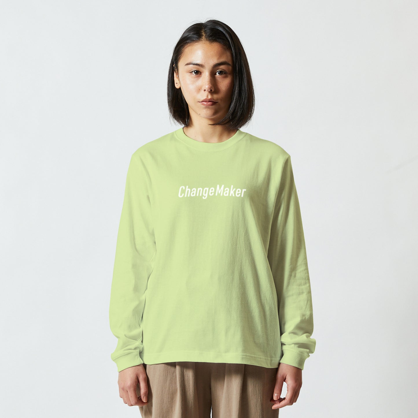 Change Maker ユニセックス ロングスリーブ Tシャツ ライムイエロー
